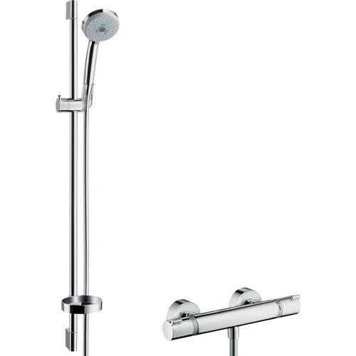 hansgrohe Croma 100 Brausesystem Aufputz Multi mit Ecostat Comfort Thermostat und Brausestange 90 cm Chrom