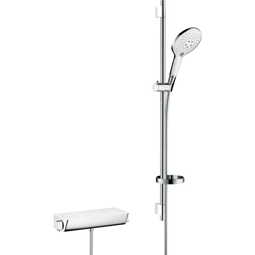 hansgrohe Raindance Select S Brausesystem Aufputz 150 3jet mit Ecostat Select Thermostat und Brausestange 90 cm Weiß/Chrom