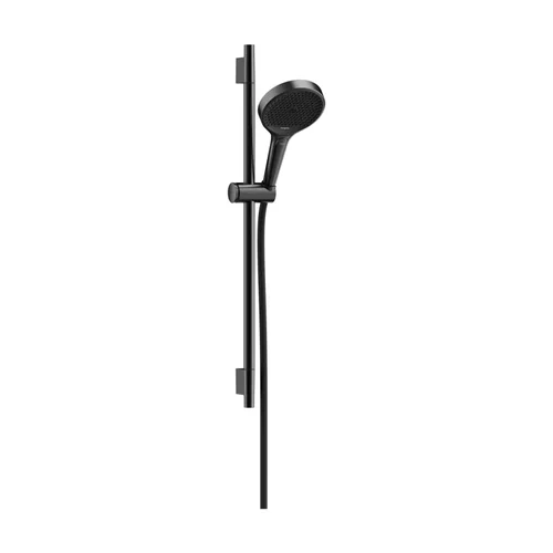 hansgrohe Rainfinity Brauseset 130 3jet mit Brausestange S Puro 65 cm, Push-Handbrausehalterung und Designflex Textilbrauseschlauch 160 cm Brushed Black Chrome