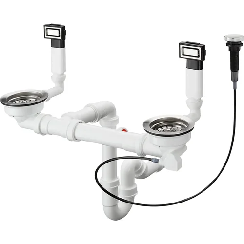 hansgrohe D15-11 Automatische Ab- und Überlaufgarnitur für Doppelbecken Edelstahl