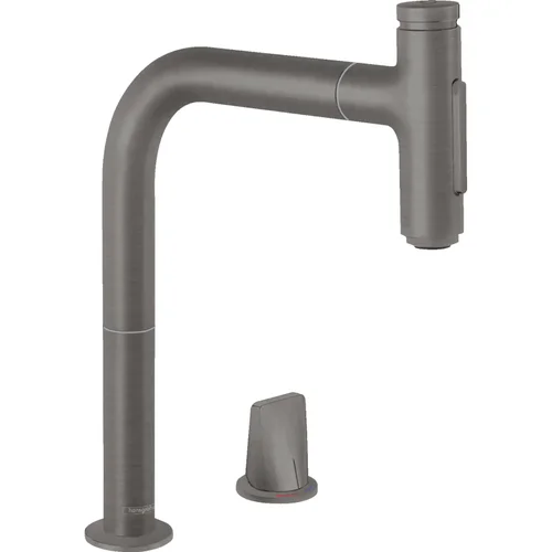 hansgrohe Metris Select M71 2-Loch Einhebel-Küchenmischer 200, Ausziehbrause, 2jet, sBox Brushed Black Chrome