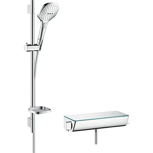 hansgrohe Raindance Select E Brausesystem Aufputz 120 3jet mit Ecostat Select Thermostat und Brausestange 65 cm Weiß/Chrom