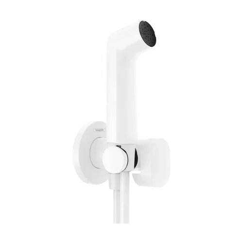 hansgrohe Bidette Handbrause 1jet S EcoSmart für Kaltwasser mit Brausehalter und Brauseschlauch 125 cm Mattweiß