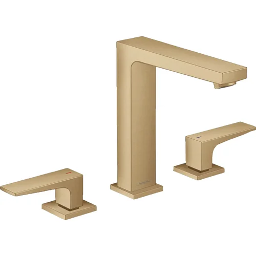 hansgrohe Metropol 3-Loch Waschtischarmatur 160 mit Hebelgriffen und Push-Open Ablaufgarnitur Brushed Bronze