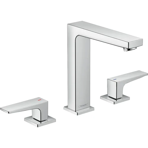 hansgrohe Metropol 3-Loch Waschtischarmatur 160 mit Hebelgriffen und Push-Open Ablaufgarnitur Chrom