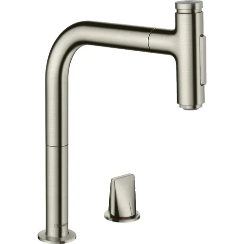 hansgrohe Metris Select M71 2-Loch Einhebel-Küchenmischer 200, Ausziehbrause, 2jet Edelstahl Finish