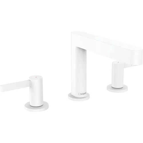 hansgrohe Finoris 3-Loch Waschtischarmatur 110 mit Push-Open Ablaufgarnitur Mattweiß