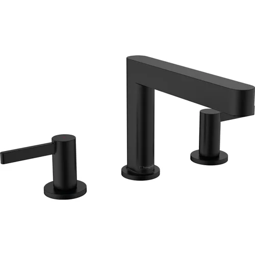 hansgrohe Finoris 3-Loch Waschtischarmatur 110 mit Push-Open Ablaufgarnitur Mattschwarz