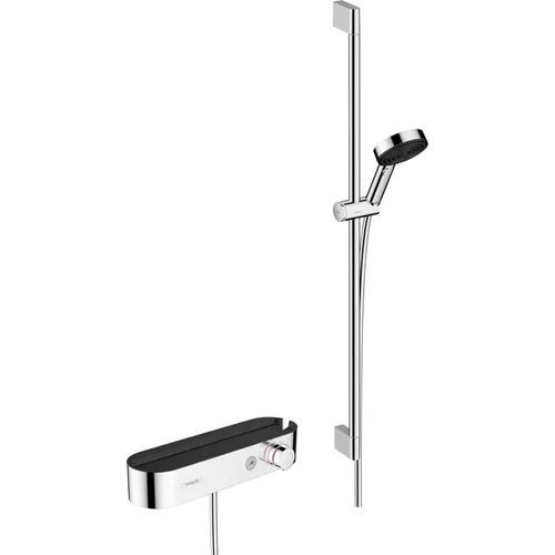hansgrohe Pulsify Select S Brausesystem 105 3jet Relaxation mit ShowerTablet 400, Brausestange 90 cm, Handbrausehalterung und Brauseschlauch Chrom
