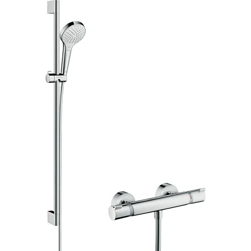 hansgrohe Croma Select S Brausesystem Aufputz Vario mit Ecostat Comfort Thermostat und Brausestange 90 cm Weiß/Chrom