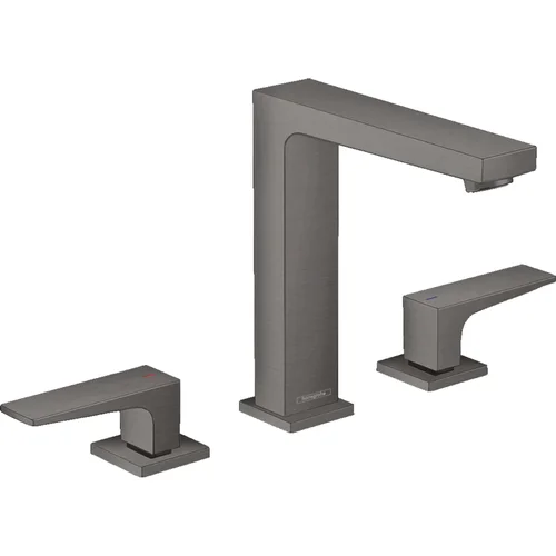 hansgrohe Metropol 3-Loch Waschtischarmatur 160 mit Hebelgriffen und Push-Open Ablaufgarnitur Brushed Black Chrome