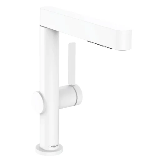 hansgrohe Finoris Einhebel-Waschtischmischer 230 mit Ausziehbrause, 2jet und Push-Open Ablaufgarnitur Mattweiß