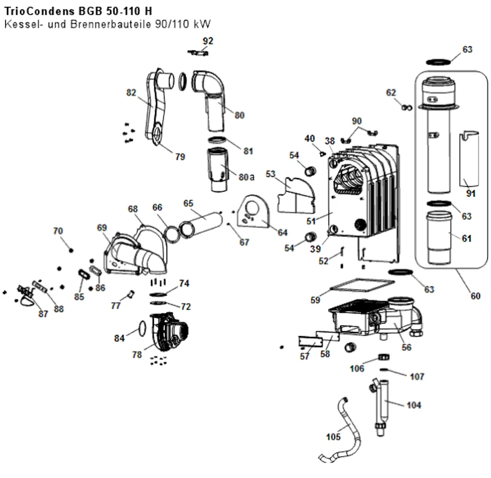 Kessel- und Brennerbauteile 90/110 kW
