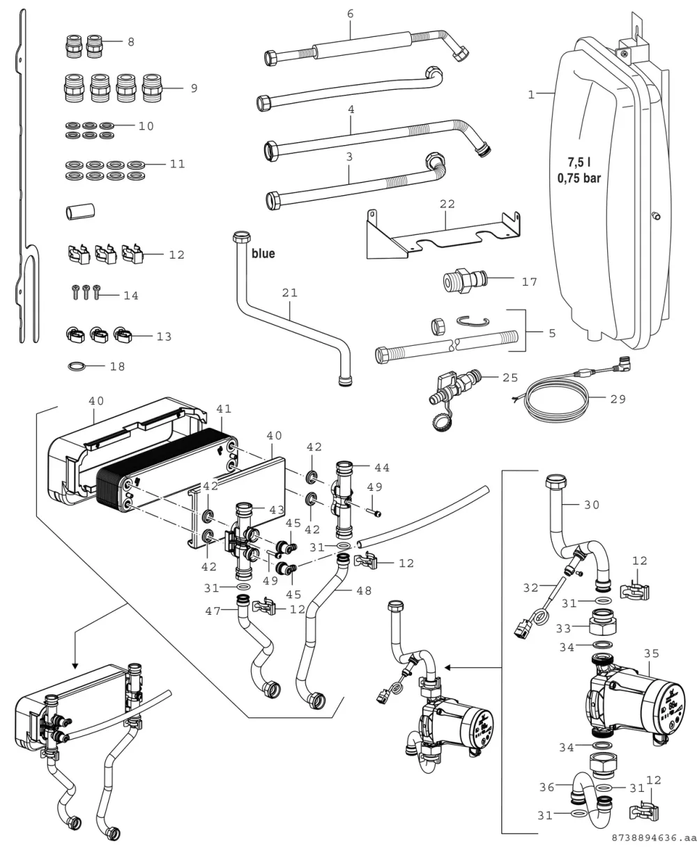 Anschluss-Set vertikal 1HK, Systemtrenn.