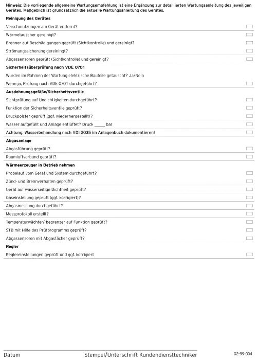 Wartungsempfehlung