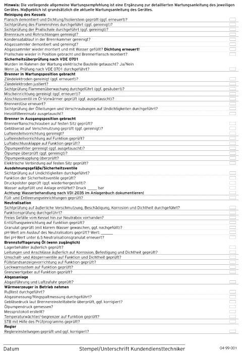 Wartungsempfehlung