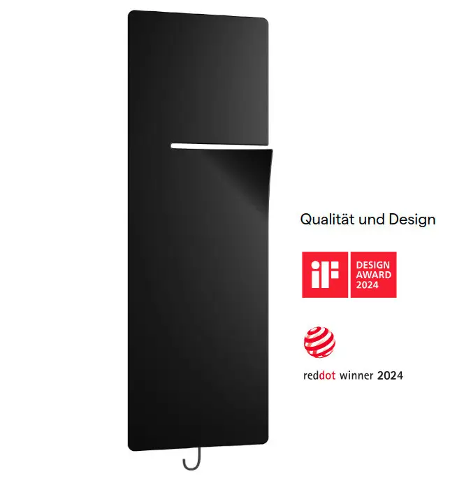 Kermi Bad- und Wohnheizkörper Ineo-E, Onyx, 1800x600x85 mm, rechts, WWS schwarz, Elektroset 860 Watt, Design Award 2024, reddot winner 2024