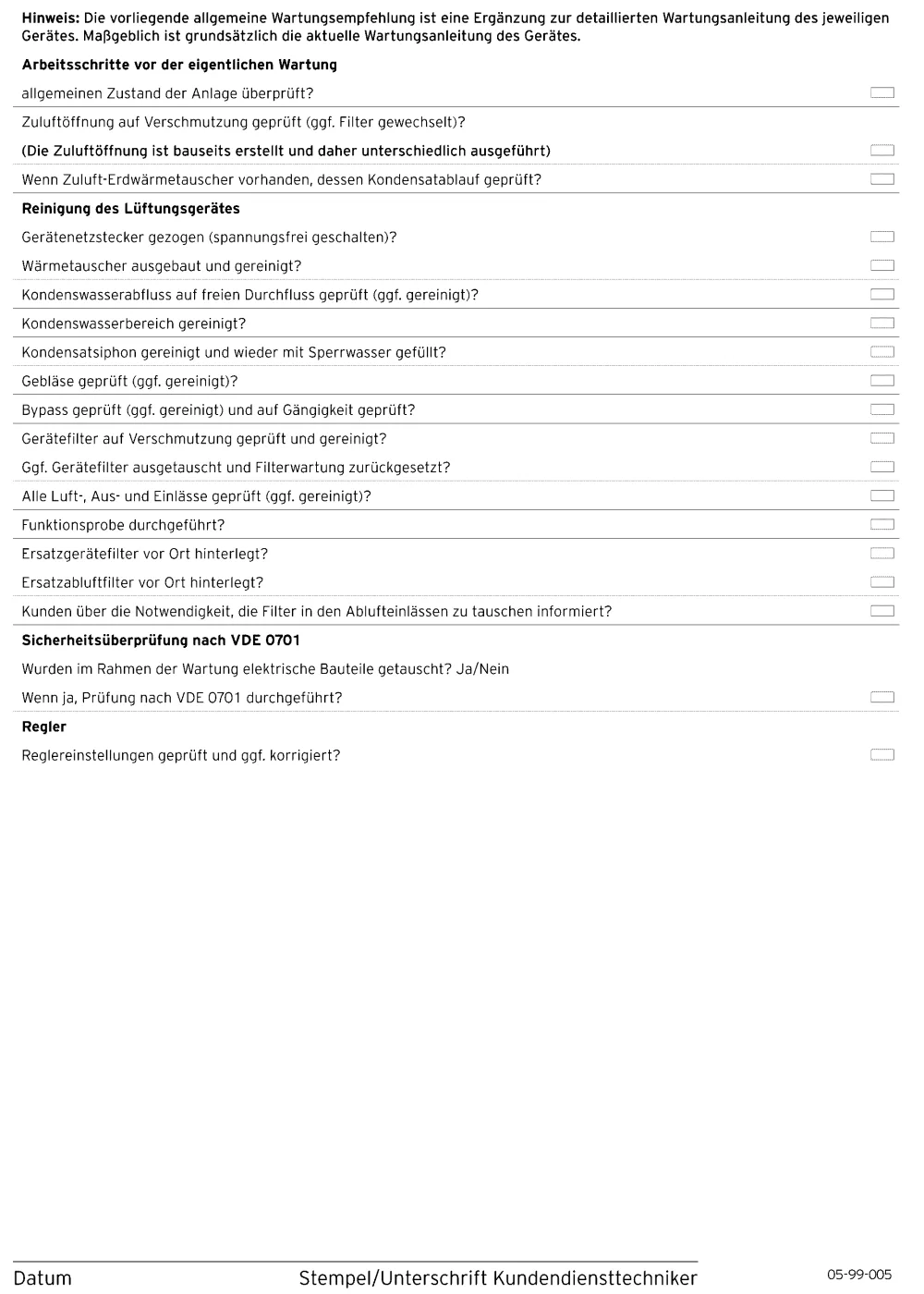 Wartungsempfehlung
