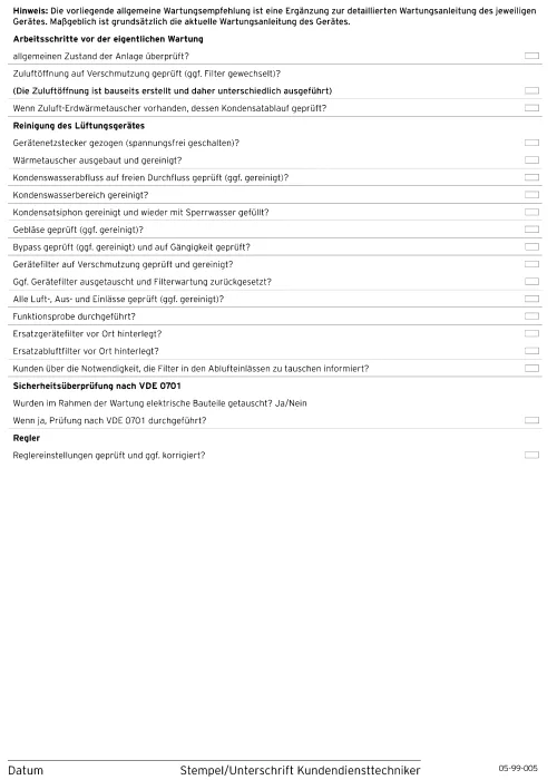 Wartungsempfehlung