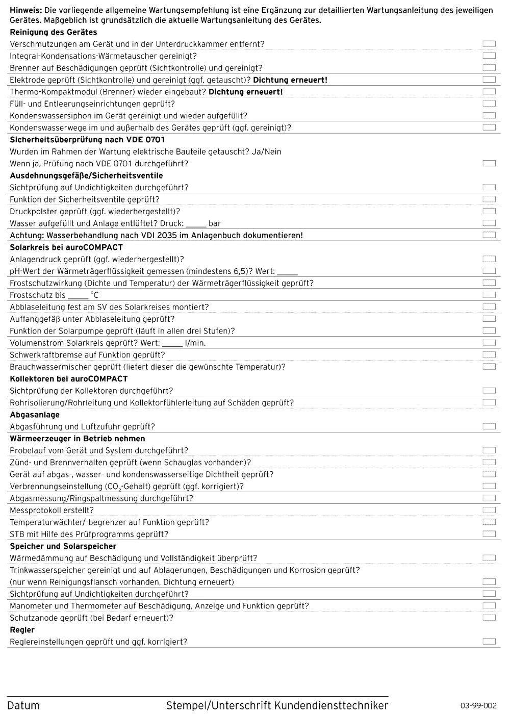 Wartungsempfehlung