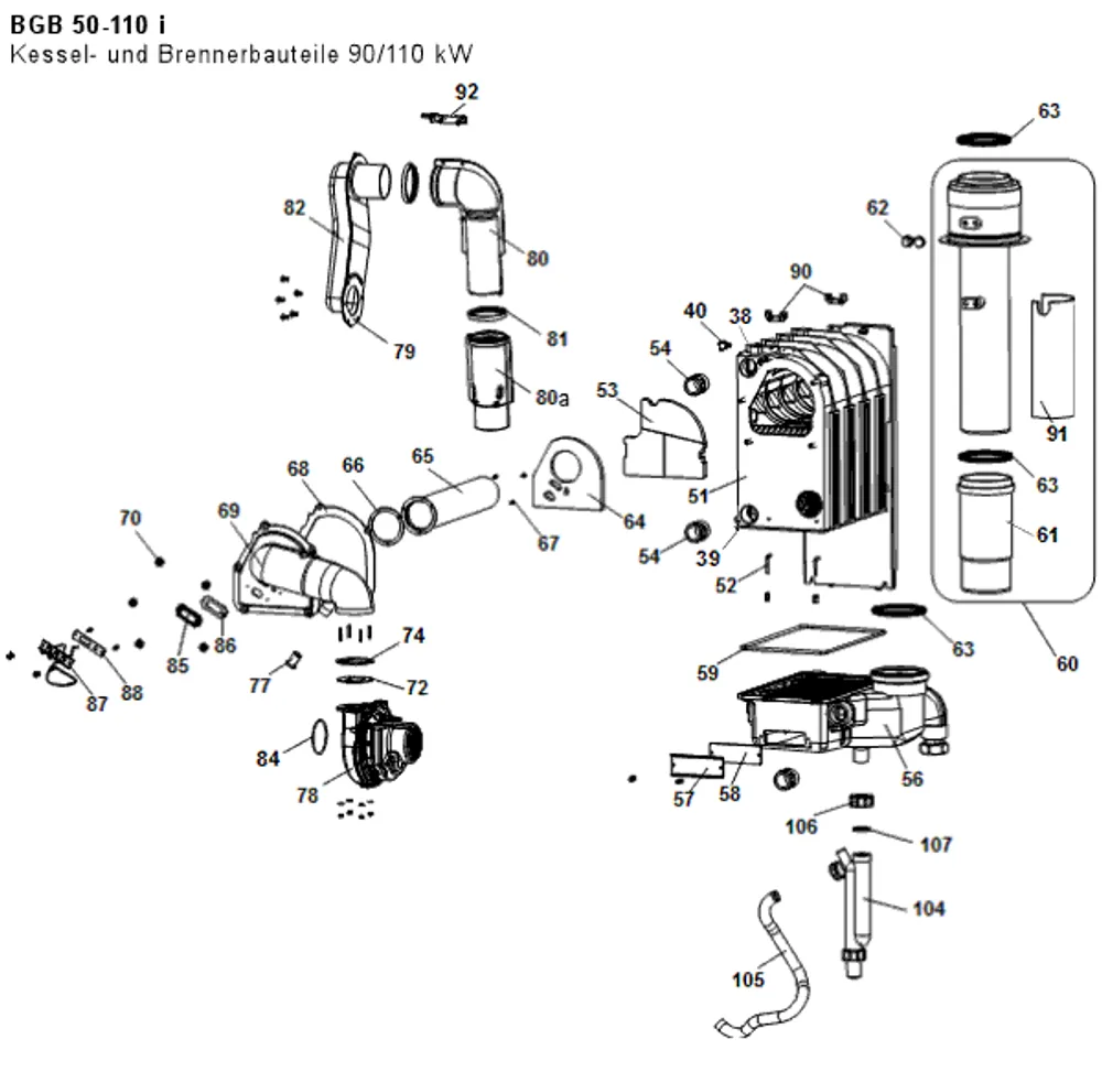 Kessel- und Brennerbauteile 90/110 kW