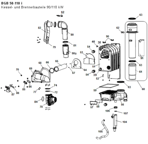 Kessel- und Brennerbauteile 90/110 kW