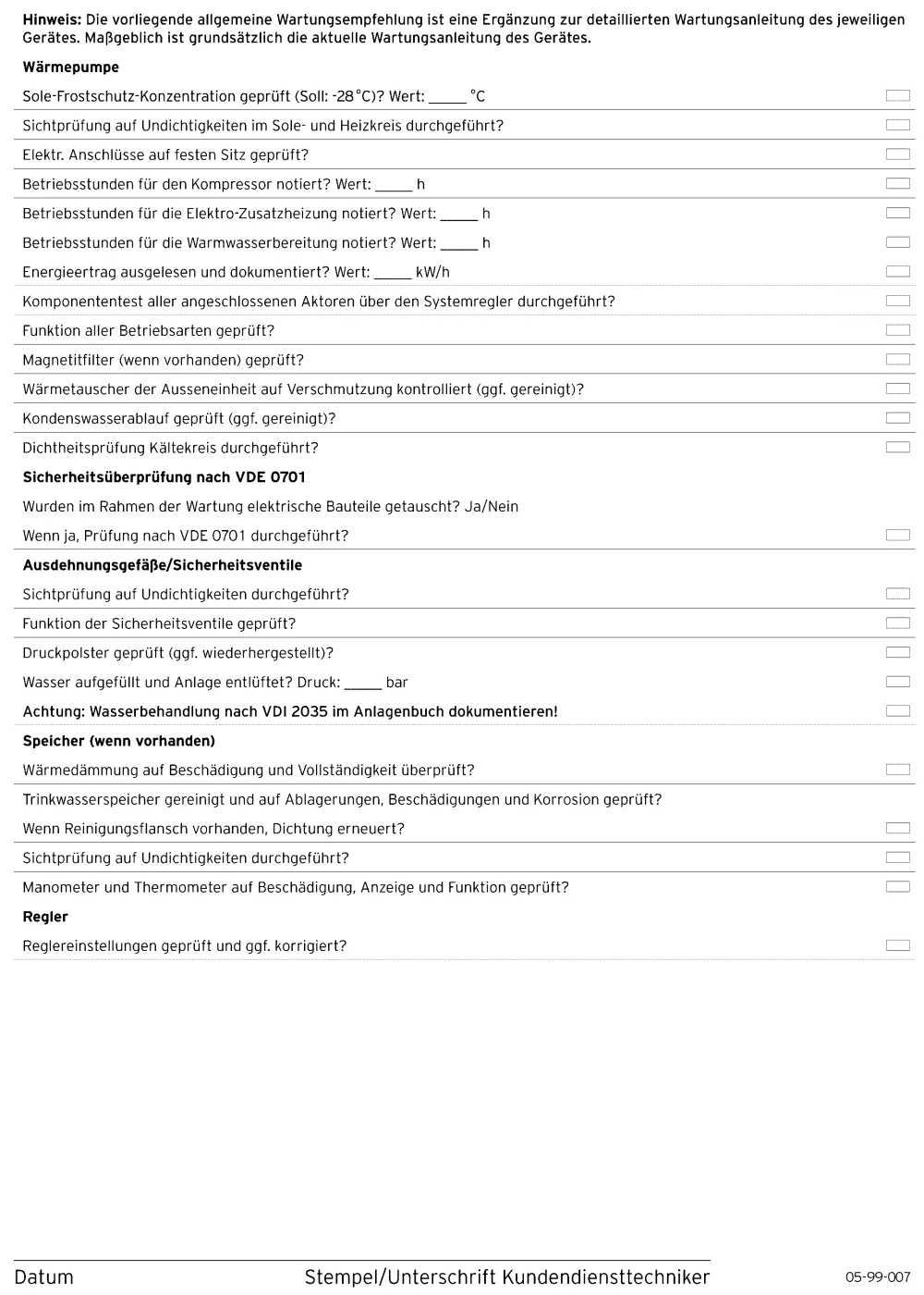 Wartungsempfehlung