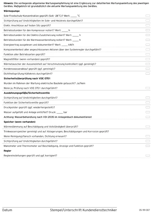 Wartungsempfehlung