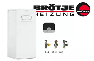 Logo der Firma Broetje, spezialisiert auf Heizungsanlagen, mit den Schriftzügen "BRÖTJE" und "HEIZUNG" sowie einem grafischen Element in Rot und Schwarz.