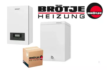 Logo der Firma Broetje, spezialisiert auf Heizungsanlagen, mit den Schriftzügen "BRÖTJE" und "HEIZUNG" sowie einem grafischen Element in Rot und Schwarz.