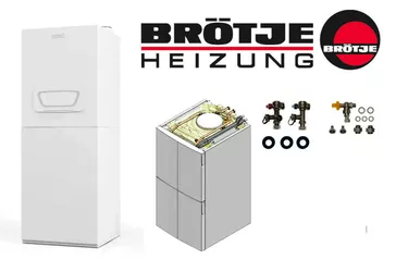 Logo der Firma Broetje, spezialisiert auf Heizungsanlagen, mit den Schriftzügen "BRÖTJE" und "HEIZUNG" sowie einem grafischen Element in Rot und Schwarz.