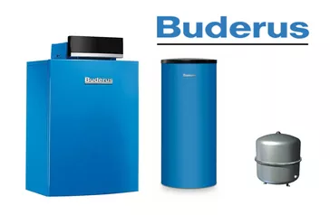 Logo von Buderus in blauer Schrift mit einem schwarzen Strich darunter.