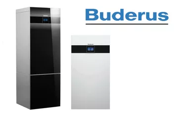 Logo von Buderus in blauer Schrift mit einem schwarzen Strich darunter.