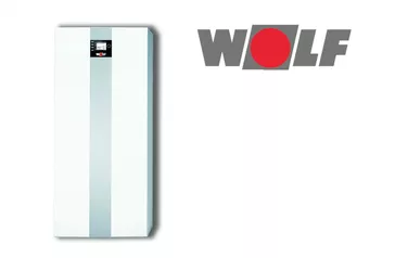 Logo der Marke WOLF, bestehend aus grauen Buchstaben auf weißem Hintergrund und einem roten Kreis innerhalb eines grauen Rechtecks.