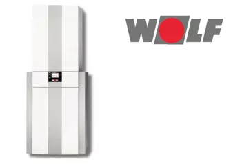 Logo der Marke WOLF, bestehend aus grauen Buchstaben auf weißem Hintergrund und einem roten Kreis innerhalb eines grauen Rechtecks.
