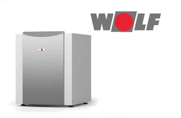 Logo der Marke WOLF, bestehend aus grauen Buchstaben auf weißem Hintergrund und einem roten Kreis innerhalb eines grauen Rechtecks.