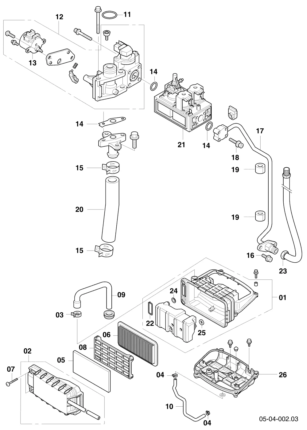 KWK-Modul Mischer, Gasventil, Luftfilter