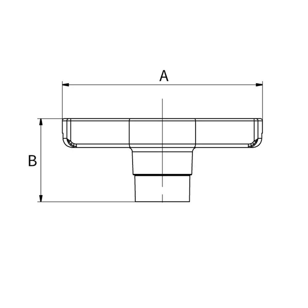 Schwarzer Knebelgriff aus Kunststoff mit flachem Design und zylindrischem Anschluss. Produkt von Flamco, geeignet für Anwendungen in der Haustechnik.