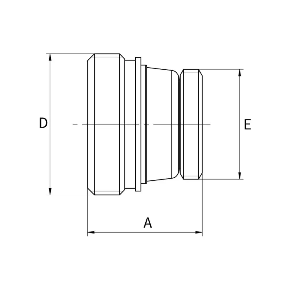 Design-Anschlussnippel mit einer anpassbaren Verbindung, dargestellt in Konstruktionsthanität. Produkt von Flamco, geeignet für verschiedene Anwendungen in Rohrsystemen.