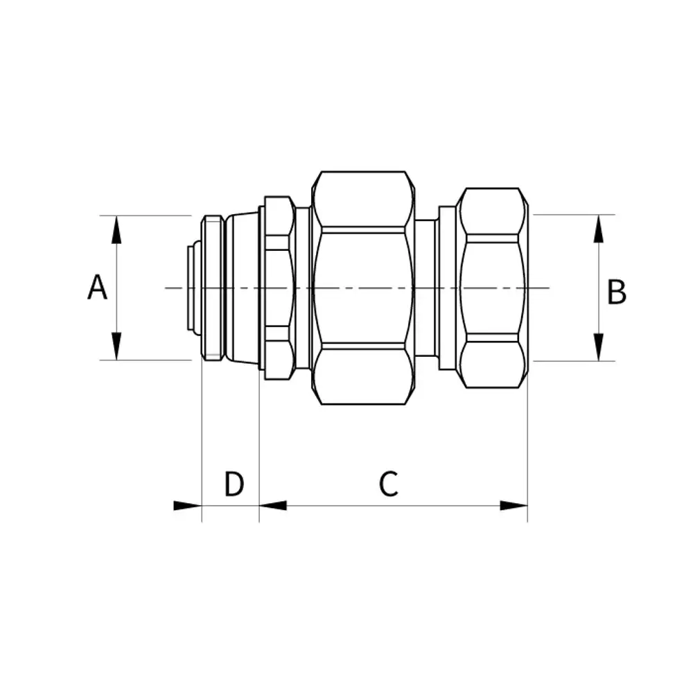 Ex-Kupplung von Flamco, mit definierter Form und Anschlussmöglichkeiten, dargestellt in technischen Zeichnungen. Maße sind schematisch skizziert.