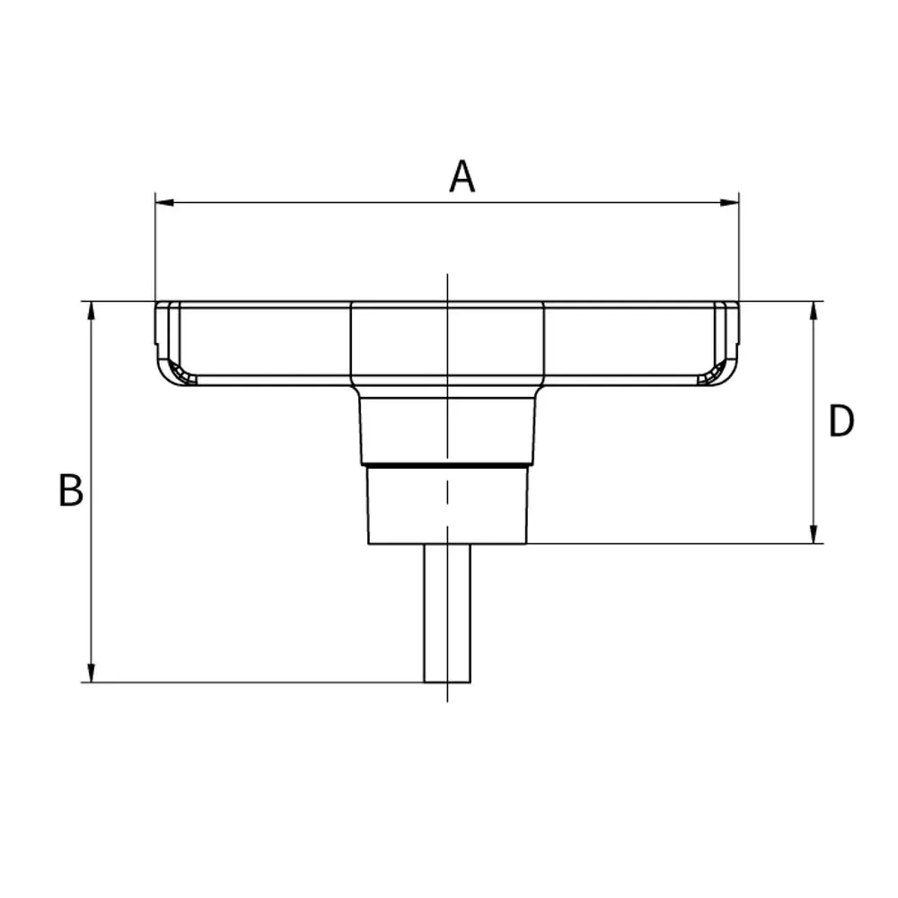 Schwarzer Knebelgriff aus Kunststoff und Metall mit Thermometer, hergestellt von Flamco. Der Griff hat eine flache, runde Form und einen zentralen Anschluss.