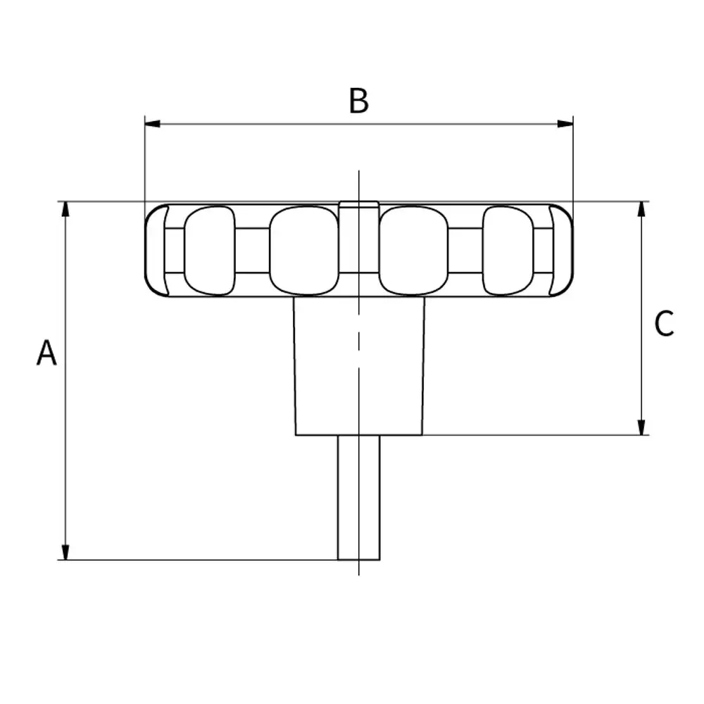 Roten Thermometergriff von Flamco, mit einer kreisförmigen Oberseite und einem zentralen Stift zum Anbringen, in einem technischen Design dargestellt.