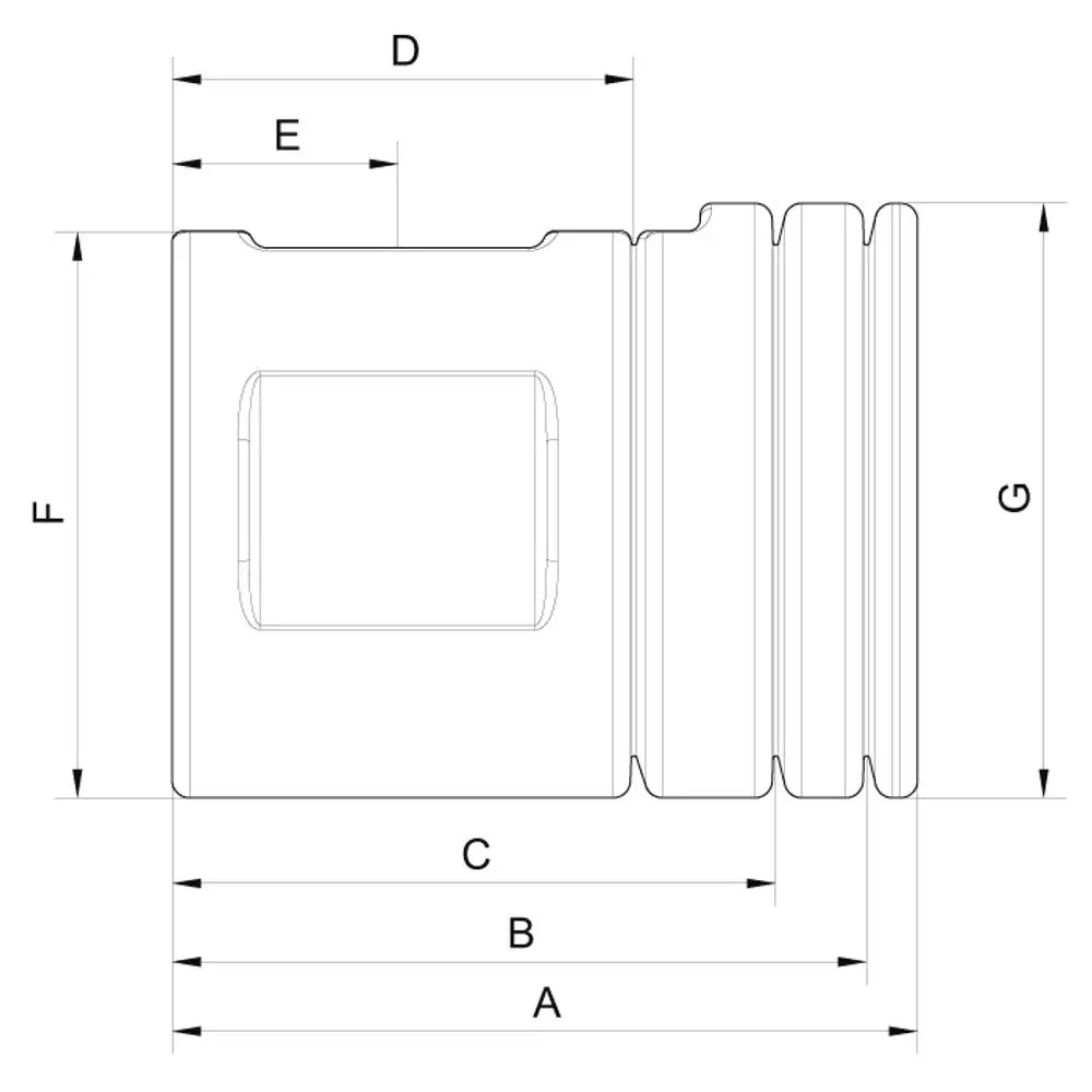 Flamco Produktzeichnung eines technischen Teils mit verschiedenen Maßen, dargestellt in einem schematischen Design. Die Abmessungen und Linien sind klar sichtbar.