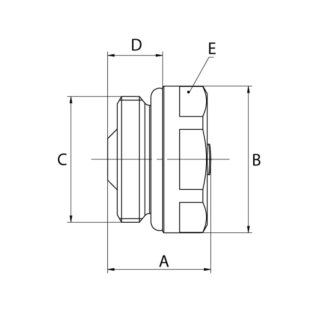 Flamco-Luftstopfen in seitlicher Ansicht, mit deutlich sichtbaren Abmessungen und einer strukturierten Oberfläche. Ideal zur Nutzung in Solaranlagen.