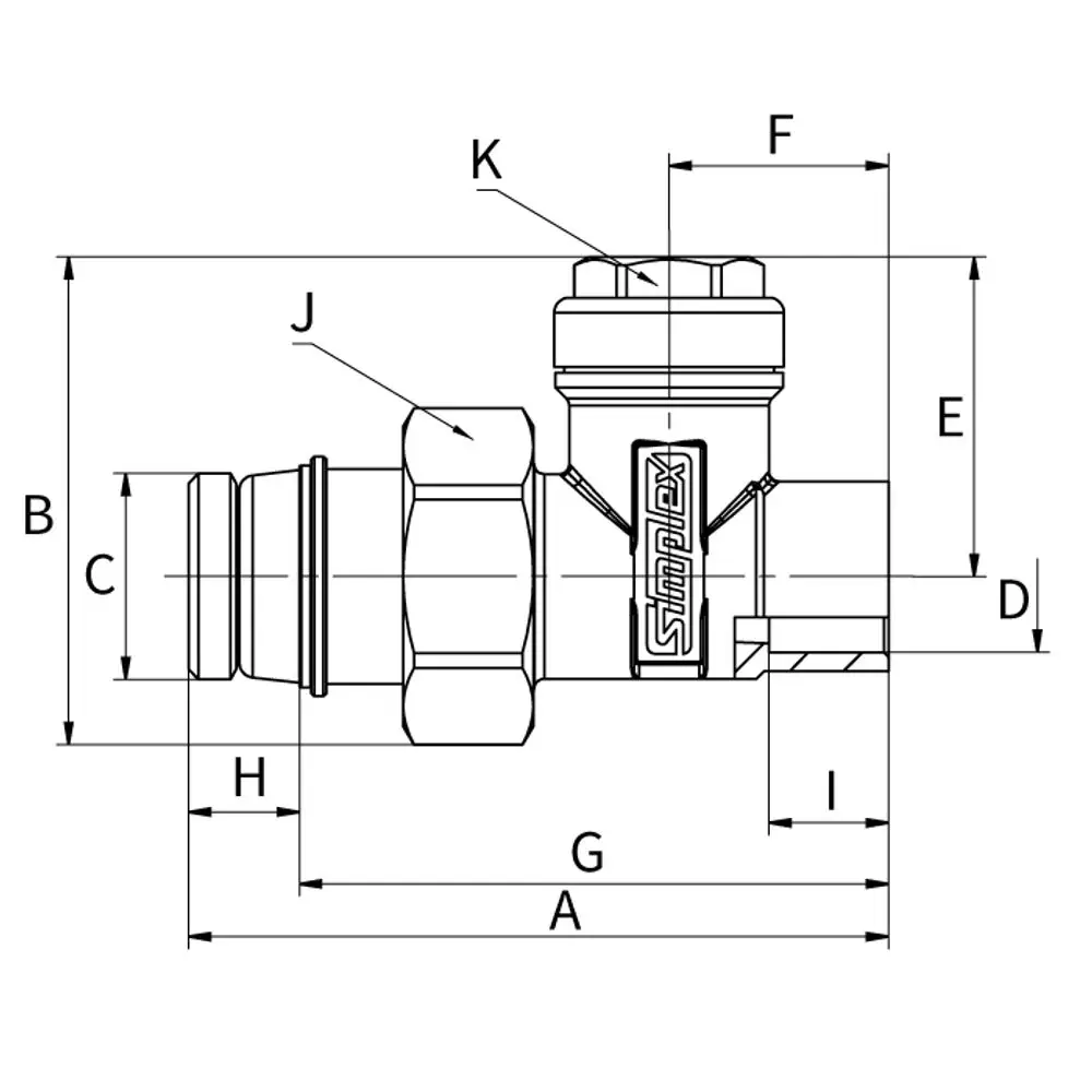 Rücklaufverschraubung mit Durchgang, geeignet für G1/2a, aus Messing, gefertigt von Flamco. Abgebildet sind technische Maße und Kennzeichnungen.