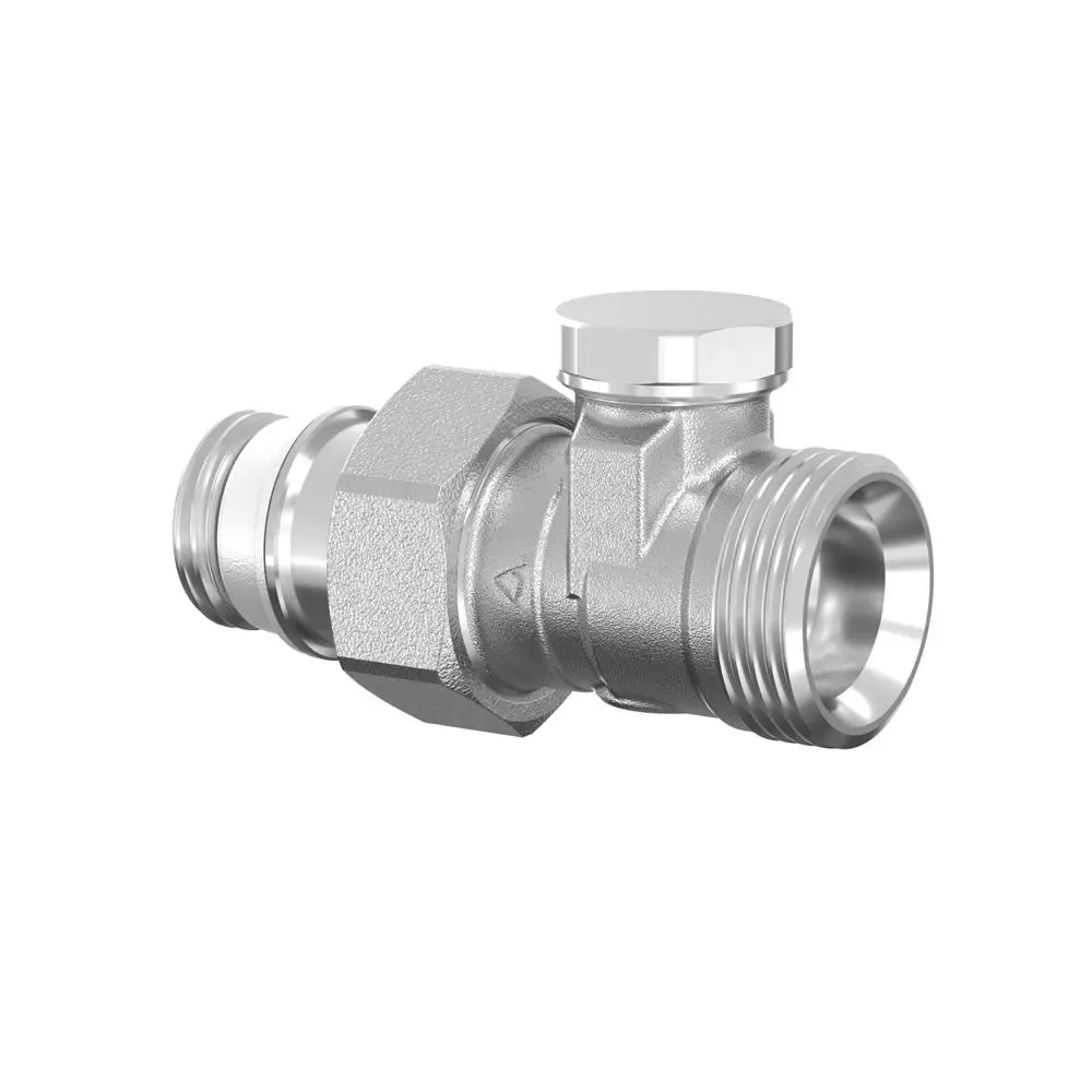 Flamco-Ventil mit einem Anschluss für die Rohrleitung, besteht aus Metall und verfügt über einen händelbaren Verschlussmechanismus. Geeignet für verschiedene Installationen.