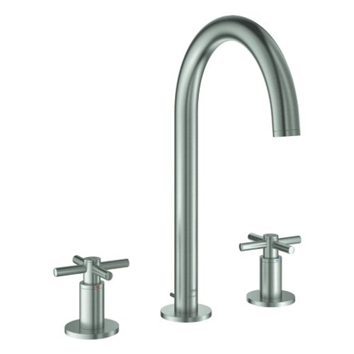 GROHE-3-Loch-WT-Batterie-Atrio-20643-Rohrauslauf-Kreuz-Griff-supersteel-20643DC0