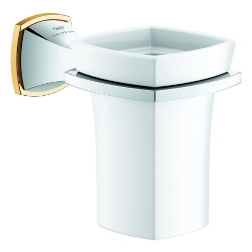 GROHE-Halter-Grandera-40909-mit-Keramik-Mundspuelglas-chrom-gold-40909IG0