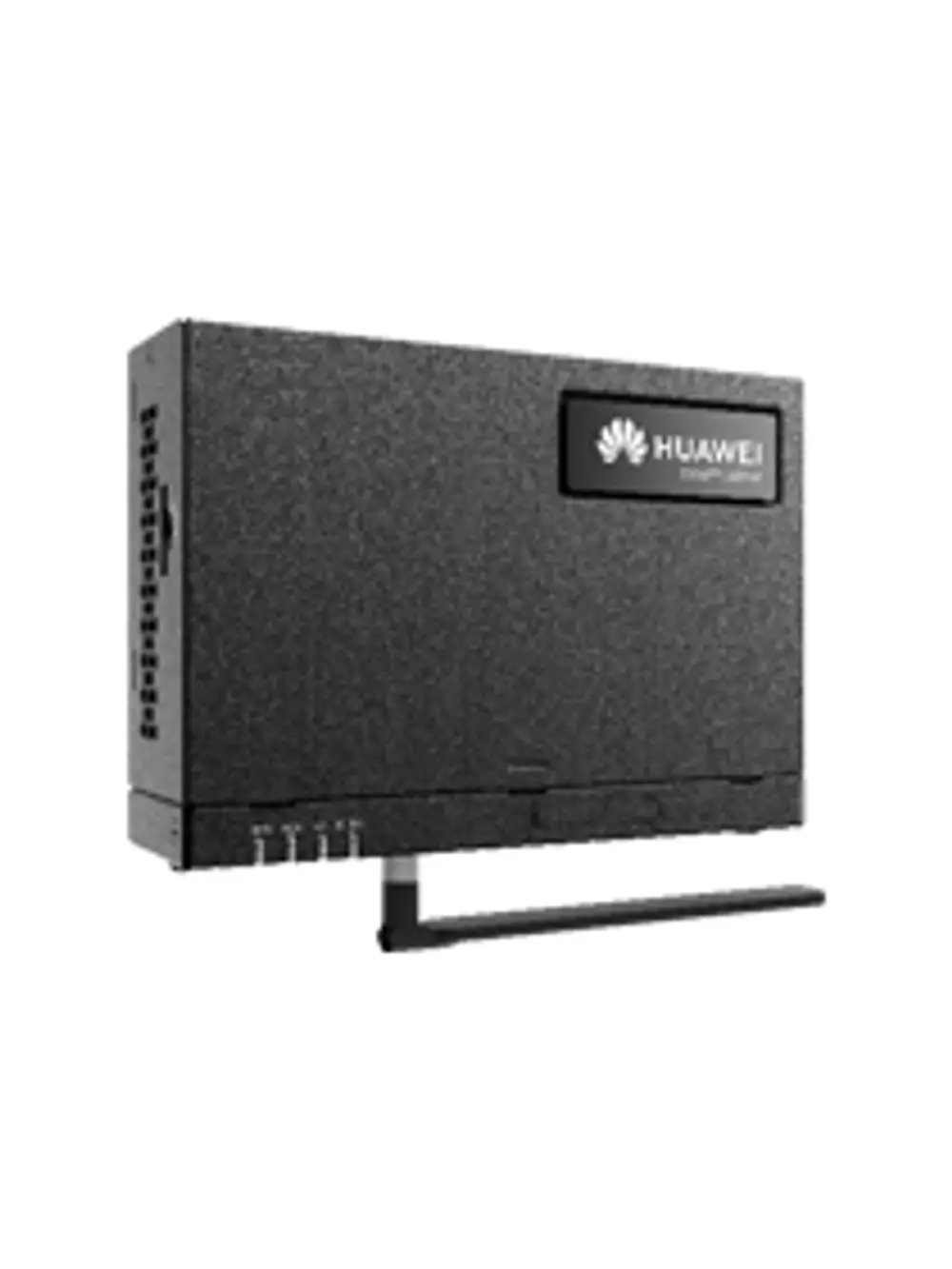 Schwarzer Huawei Smart Logger mit antennäherer Montage und mehreren Anschlussmöglichkeiten auf der Rückseite.