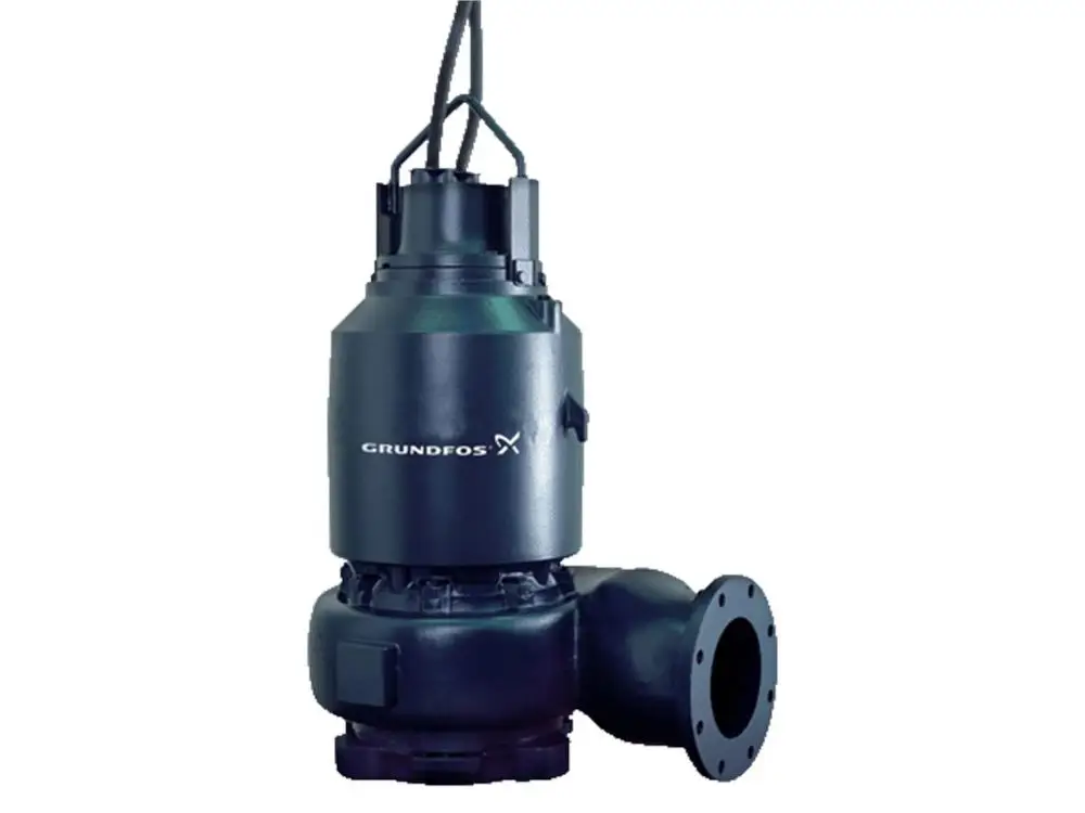 Tauchmotorpumpe von Grundfos mit robustem Gehäuse und seitlichem Anschluss für die Förderung von Flüssigkeiten in verschiedenen Anwendungen.